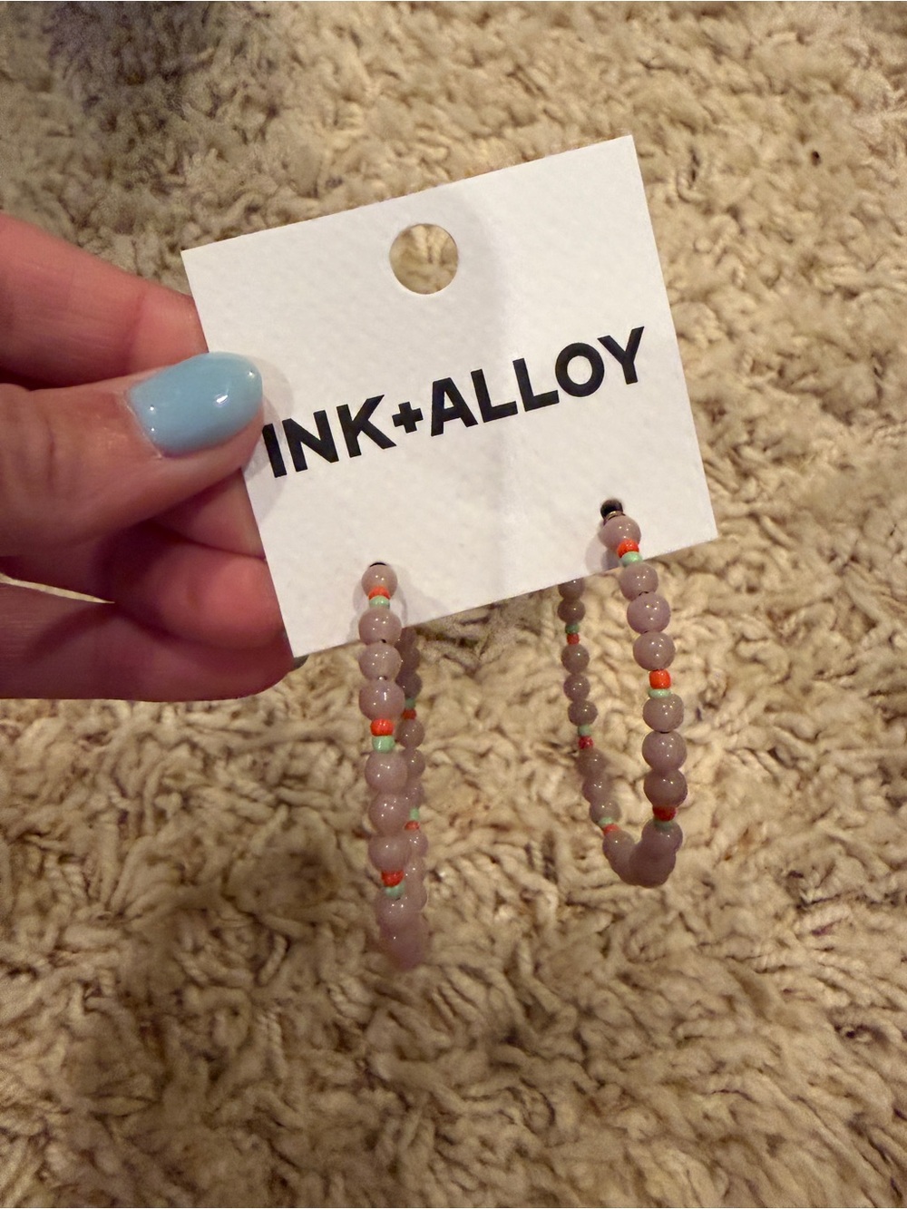 INK and ALLOY Lavender Beaded Hoop Earrings with Coral Accents